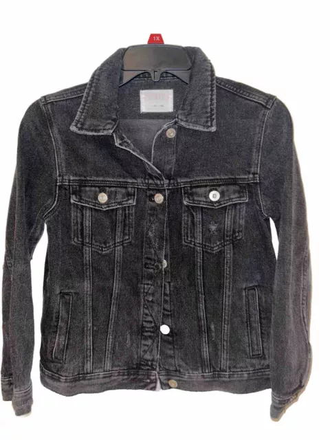 Zara Kids Distressed Black Gray Denim Jacket Size 10 NWOT