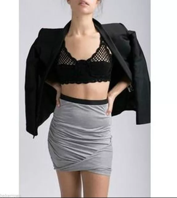 NWT $185 Helmut Lang soft Grey Heather Kinetic Jersey Layer Mini Skirt  Size S