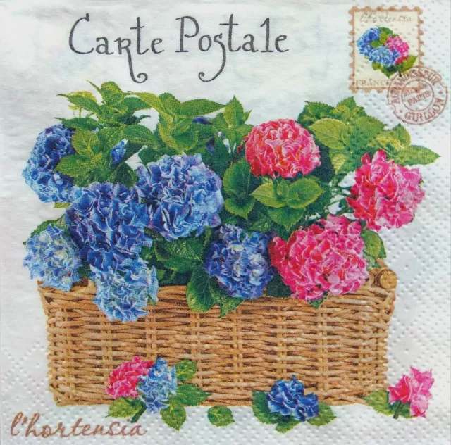 4 x pièces serviette design papier découpage tissu artisanal hortensia bouquet fleur
