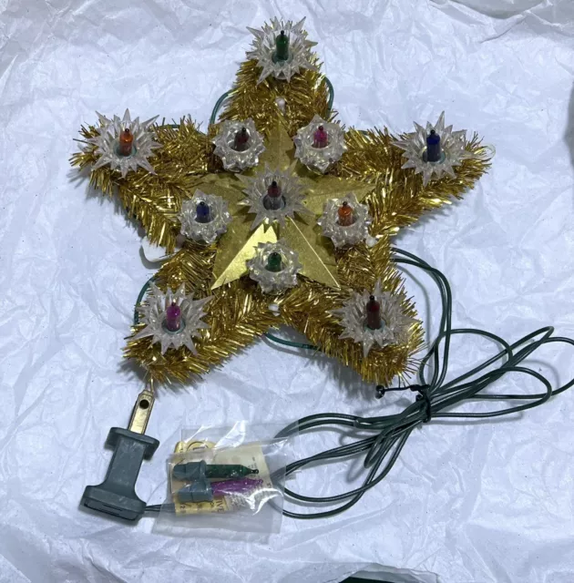 Vintage Star Christmas Tree Tinsel Topper LIGHTED Blinking Lights