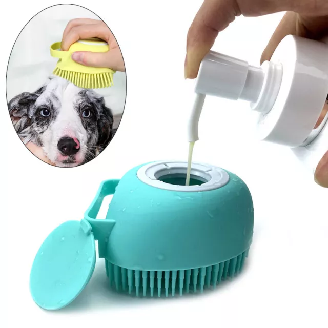 Pet Dog Cat Bath Massage Gloves Brush Shampoo Dispenser Silicone Scrubber Tools