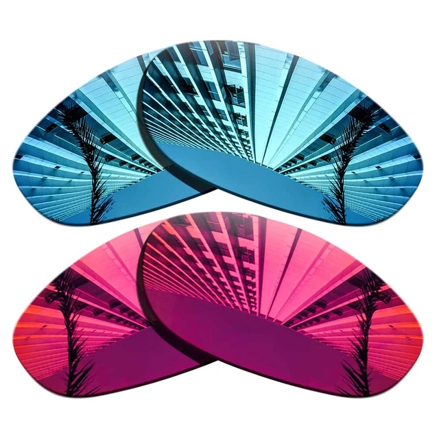 2 Pairs Polarized Replacement Lenses For-Oakley Monster Dog-Blue+Fuchsia Red
