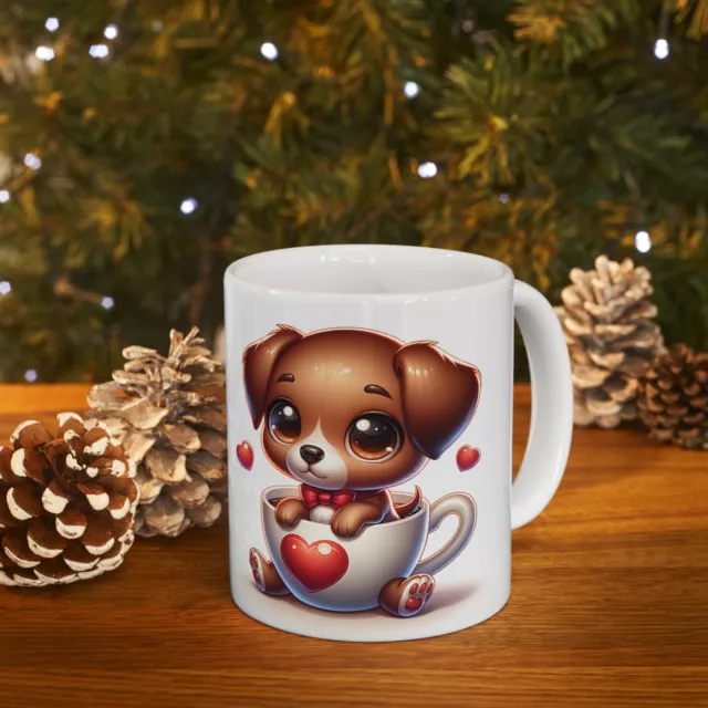 Cute Coffee Puppy, Valentine & Birthday Gift, Ceramic Mug 11oz