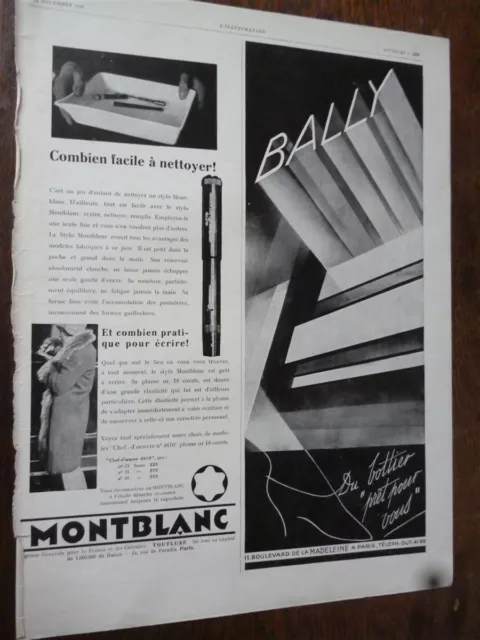 MONTBLANC PEN + shoe BALLY advertising paper ILLUSTRATION 1928 collar ...