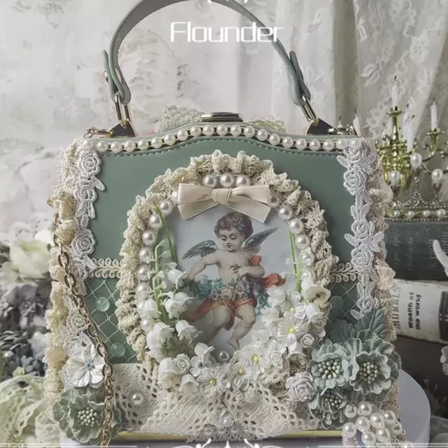 Womens Handmade bag Angel Handbag Purse Luxury Lolita Shoulder Pearl Lace kawaii