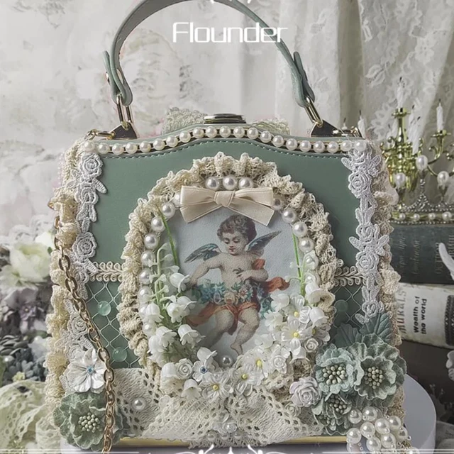 Womens Handmade bag Angel Handbag Purse Luxury Lolita Shoulder Pearl Lace kawaii