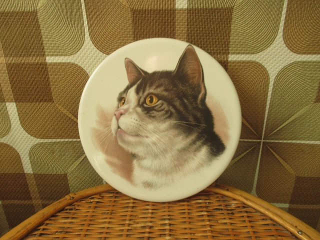 Cat DecoratedTile Trivet Coaster Table Decoration Grey Tabby VTG