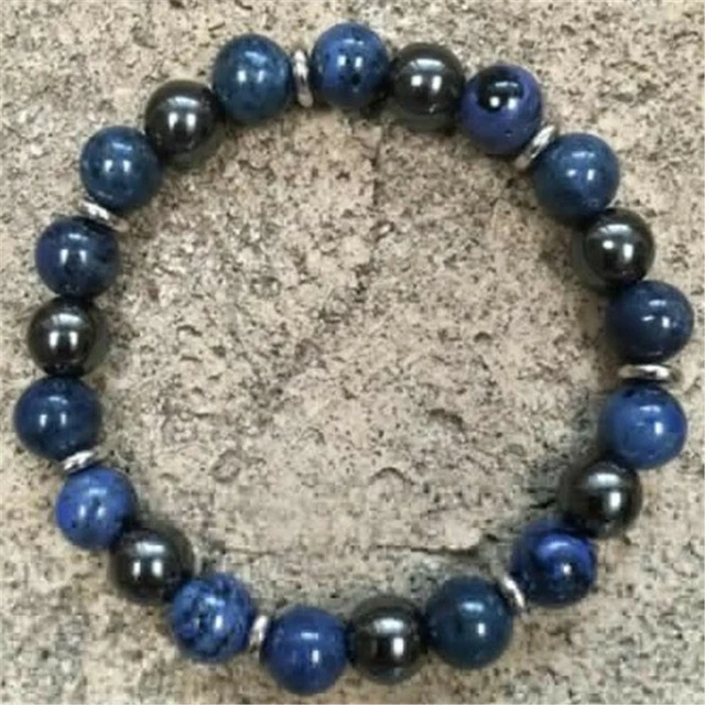 8MM Natural Dumortierite Gemstone Mala Bracelet 7.5 inches Monk Cuff yoga