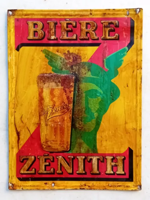 Ancienne tôle publicitaire Bière ZÉNITH brasserie de Marseille - verre & Gaulois