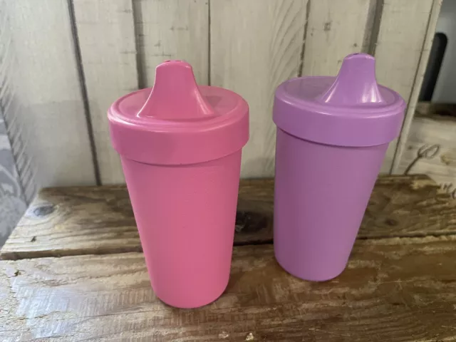 RE-PLAY Replay No Spill Sippy Cups LOT of 2 Pink + Purple 10oz MADE IN USA