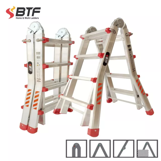 BTF Escalera Plegable Telescópica Articulada 4x4 en Aluminio | Hasta 16 peldaños