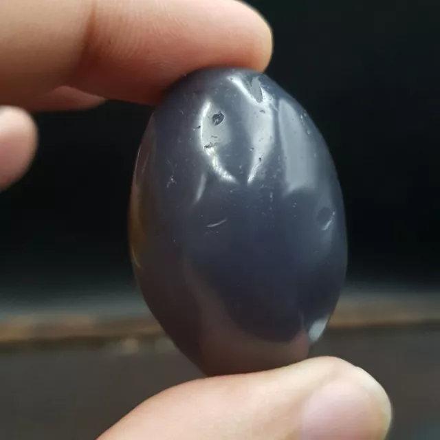 Antique Tibetan Bluish Gray Agate Bead Blue Chalcedony Big Bead.