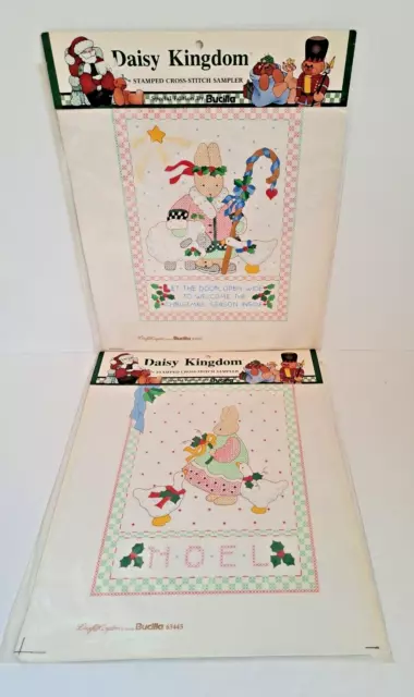 Lote de 2 muestreadores de punto de cruz estampados Daisy Kingdom Bucilla 1992 #63442, 63445