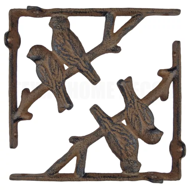 2 Bird on Tree Branch Shelf Brackets Corner Braces Corbels Rustic Iron Brown 7"