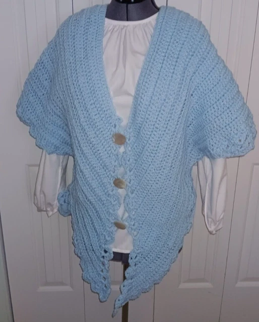 Hand Crocheted Blue HUG ME TIGHT SONTAG Repro. 1800's- early 1900's Queen Size