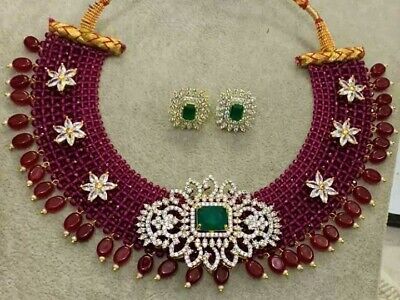 Pakistani Gold Tone Bollywood Indian Kundan Necklace Bridal Fashion Jewelry Set