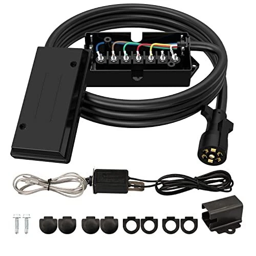 7 Way 8 Foot Trailer Cord with 7 Gang Junction Box Kit,Include 12V Breakaway ...