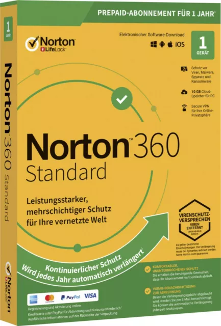 Norton 360 2024 1 Gerät 1 Jahr | PC, Mac | Internet Security DE-Lizenz