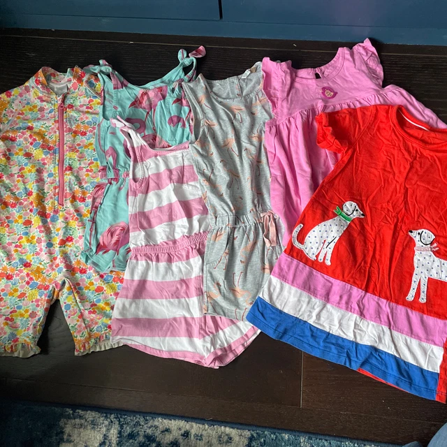 Age 5 Girls Bundle 3 playsuits, dress, tshirt & swimsuit. ex condition. flamingo 2