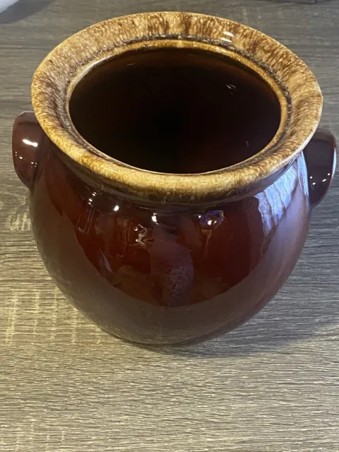 Hull Pottery Vintage Bean Pot Brown Drip Large Bowl Crock