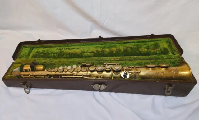 1924 Buescher True Tone Soprano Saxophone Low Pitch Gold-Plated Vintage In C