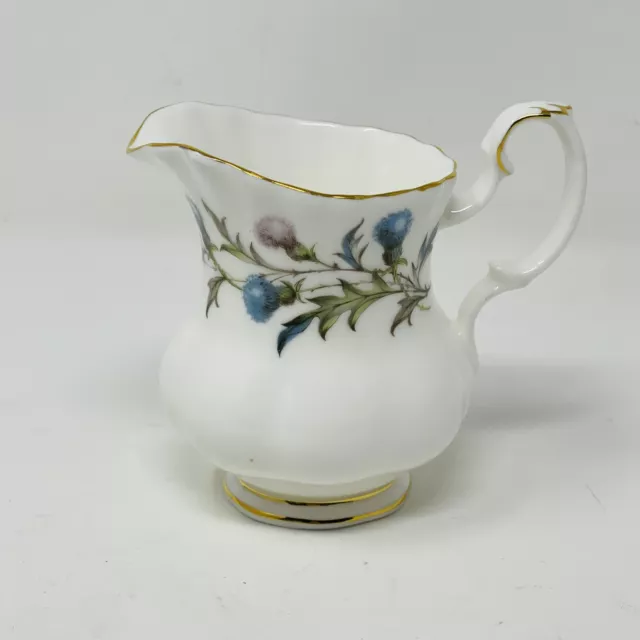 NEW Royal Albert Brigadoon Creamer White Blue Bone China Thistle Branch Gold Rim