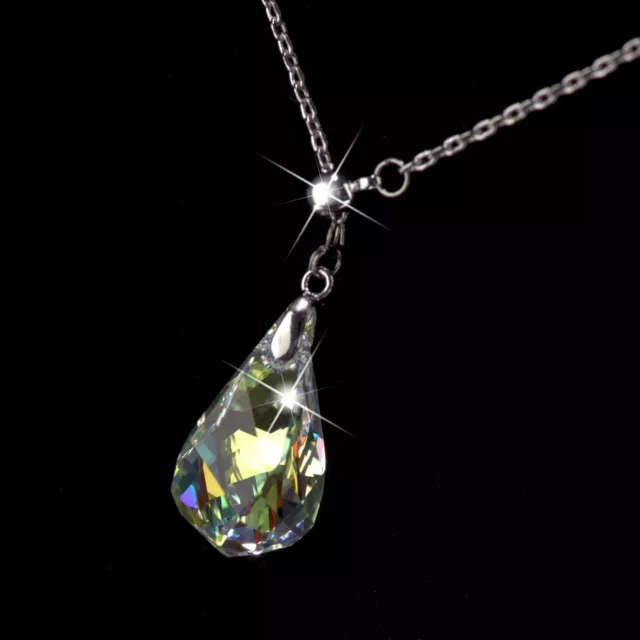 18K White Gold Plated Made With Swarovski Crystal Ab Drop Pendant Necklace