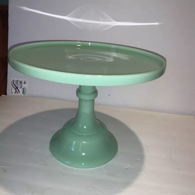 New Jadeite Green Glass Cake Stand 12" Mosser