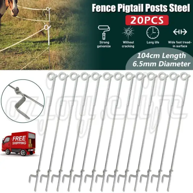 20x Fence Pigtail Posts Steel Electric Graze Farming Post Tape Fencing Anti-rust