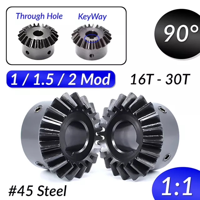 1/1.5/2 Modul Kegelradgetriebe 90° Paarung Kegelräder C45 Stahl Kegelrad 16T-30T