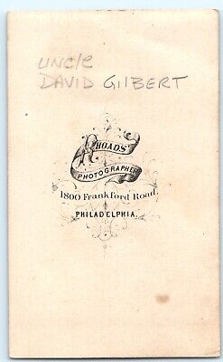 c1860s Young Man Philadelphia Rhoads CdV Photo Card ID Gilbert Civil War Era H7 3