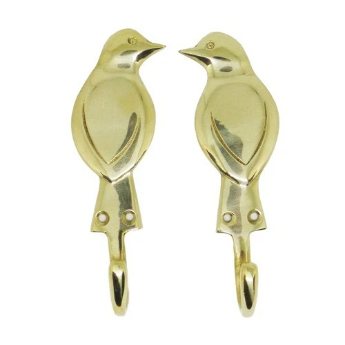 4.3inch Pair of Vintage Songbird Hook Antique Solid Brass Coat Hanger Wall Mount