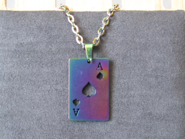 Rainbow Ace of Spades Playing Card Ion Plating Pendant & Necklace Stunning!