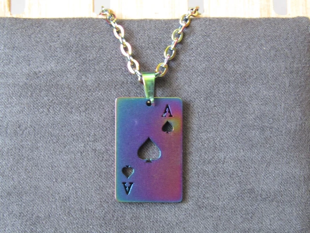 Rainbow Ace of Spades Playing Card Ion Plating Pendant & Necklace Stunning! Rainbow Ace of Spades Playing Card Ion Plating Pendant & Necklace Stunning!