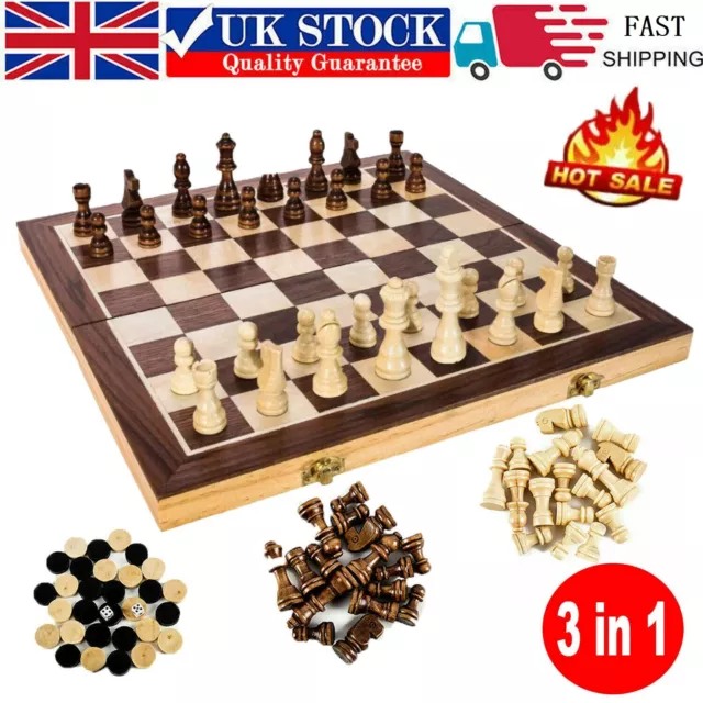 Large Chess Wooden Set 39*39cm Folding Wood Board Game Chessboard Pieces Gift