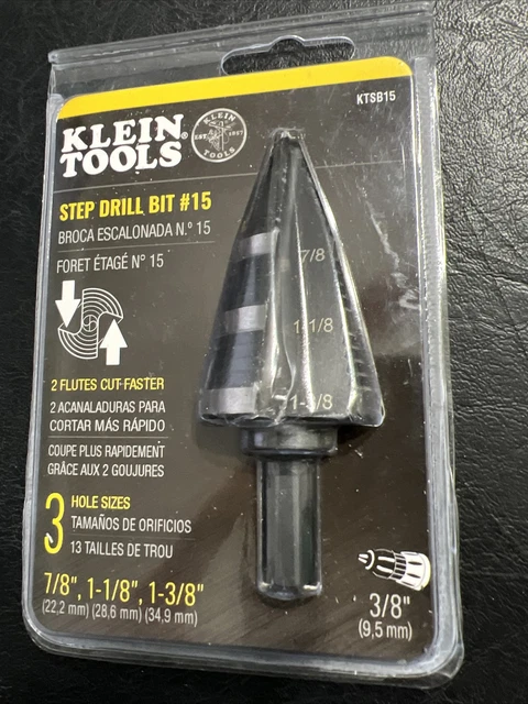 Klein Tools KTSB15 Step Drill Bit #15 3 Hole Sizes: 7/8”, 1-1/8”, 1-3/8” NEW 3