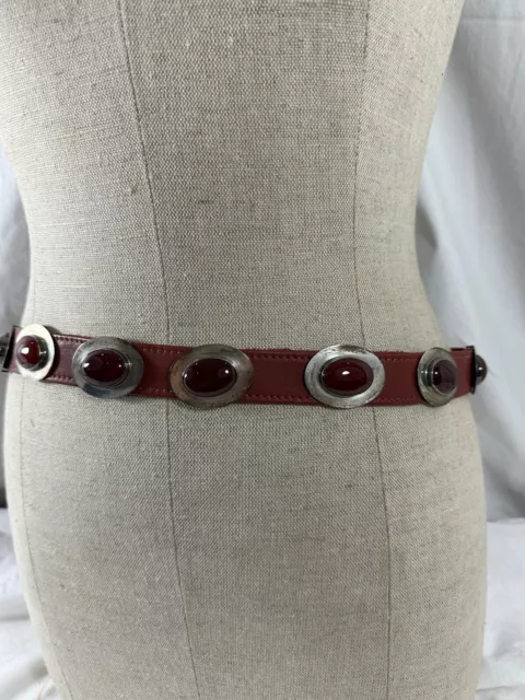 Vintage sterling silver Native American  oval Concho leather belt stones large