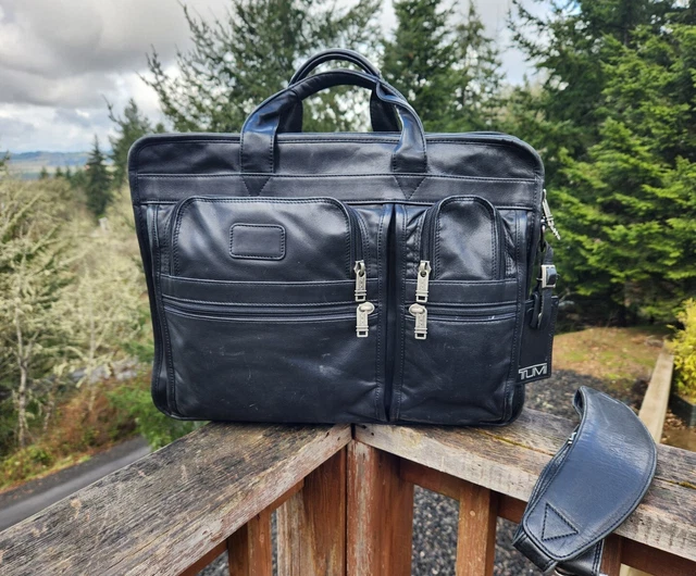Tumi Black Leather ALPHA 3 Expandable Laptop Briefcase