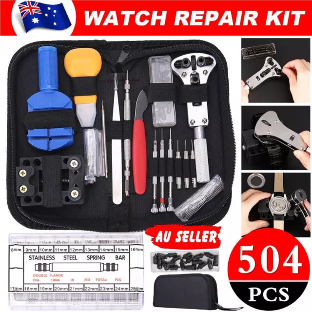 Watch Repair Tool Kit 504Pcs Watchmaker Back Case Opener Spring Pin Bars Remover