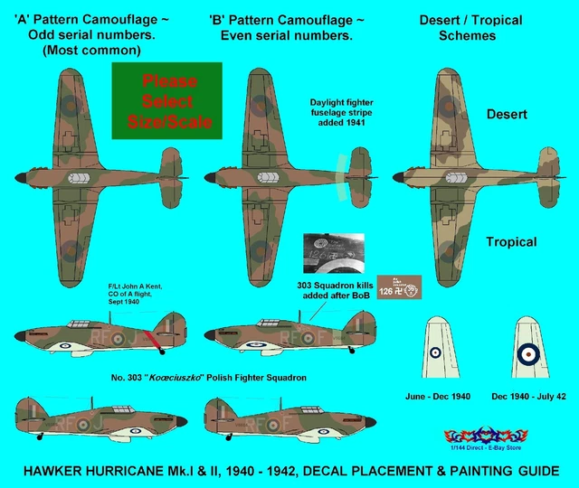 303 Raf Decals 1/200 1/285 1/300 1/350 WWII Decals RAF Hurricane Squadron 303, 1940-42 ...