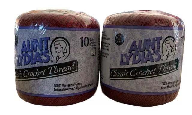 Coats Crochet Aunt Lydia's Crochet Thread, Cotton Classic SIze 10, Burgundy  (2-Pack)