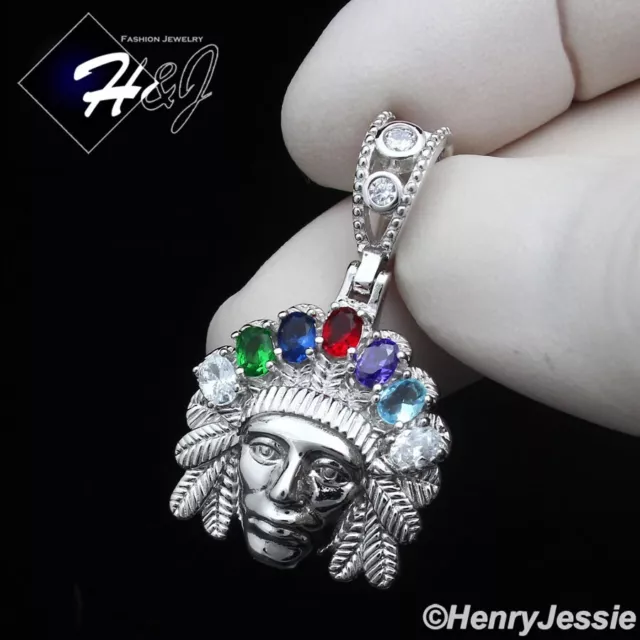 Men Women 925 Sterling Silver Icy Bling Cz 3D American Indian Face Pendant*Sp435