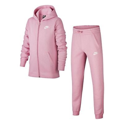 Girls Nike Full Tracksuit Kids Pink Hooded Top Bottoms Joggers Warm Fleece Set