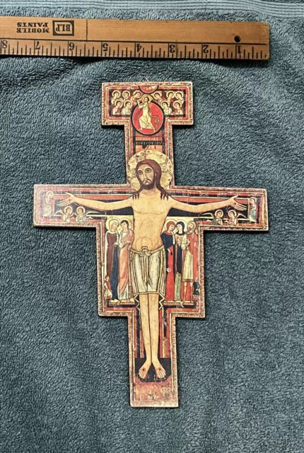 Vintage San Damiano Crucifix Wood Wall Cross Catholic Wall Art