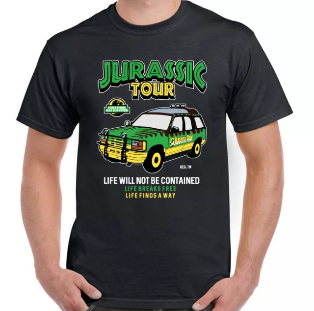 Jurassic T-Shirt Tour Vehicle Mens Funny Dinosaur Film Movie TEE