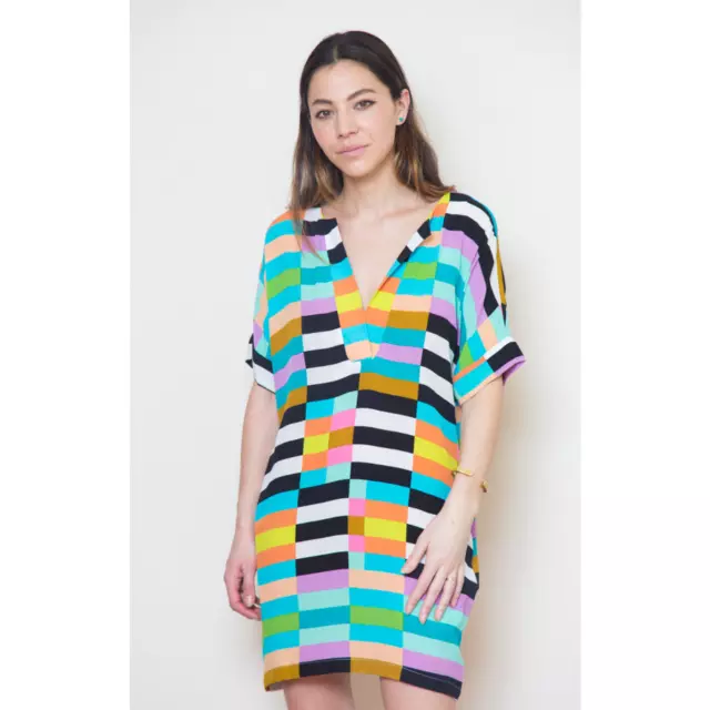 NWT Mara Hoffman Rainbow Stripe Shirt Dress Cover Up Womens M