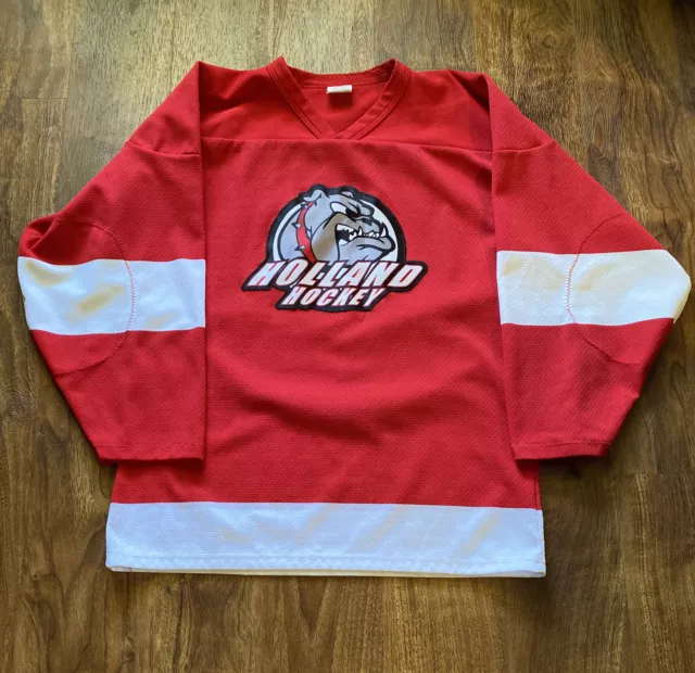 West Michigan Icedogs Youth Hockey Jersey Size S/P Athletic Knit RED Holland HHA