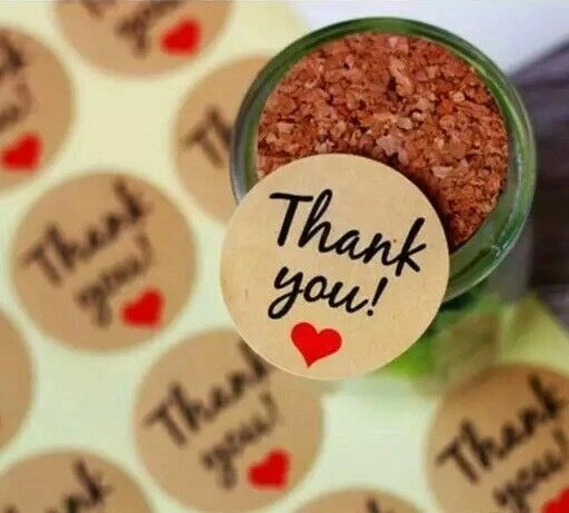 Round Paper Thank You Hand Made With Love Labels Stickers Gift Food Craft Box