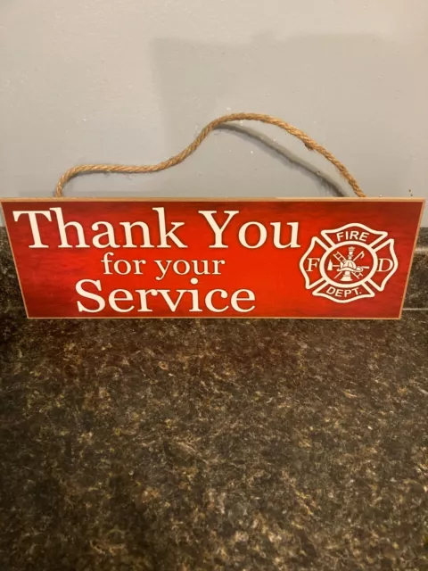 Firefighter Thank you for your Service  15” x 5” Hero Wood Wall Hanging Décor