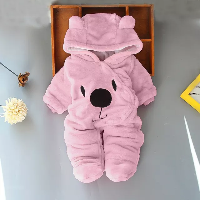 Newborn Baby Boy Girls Romper Velvet Hooded Jumpsuit Bodysuit Outfits Clothes AU 3